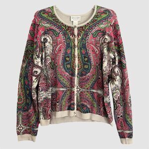 Victor Costa Paisley Cardigan Womens Large Crew Neck Button Up Work Office NWT